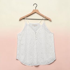 LOFT White Floral Embroidered Cami Top LP